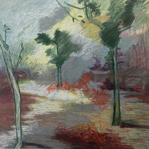 Three Trees: oil pastel on paper, 2020