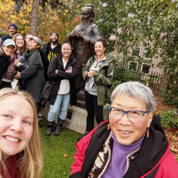 ANTH 418 Field Trip, Confucius statue, Duncan, October 9, 2021.