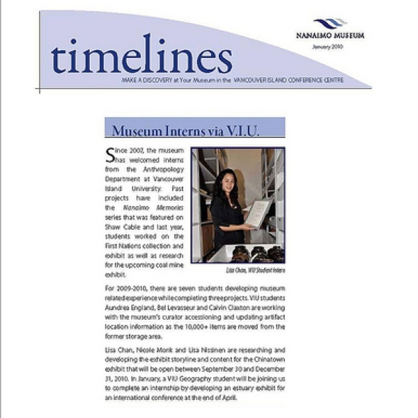 Interns at Nanaimo Museum This year Anthropology has six students interning at Nanaimo Museum, assisting with exhibits and collections