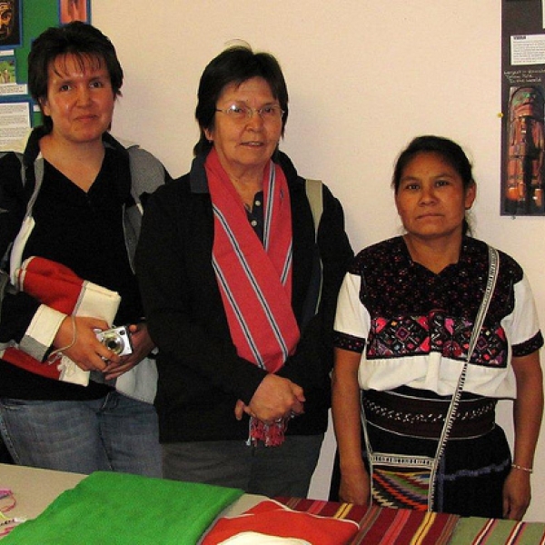 Chiapas visitors in Duncan (2) Celia, one our Chiapas guests (r), with Darlene and Maryann.