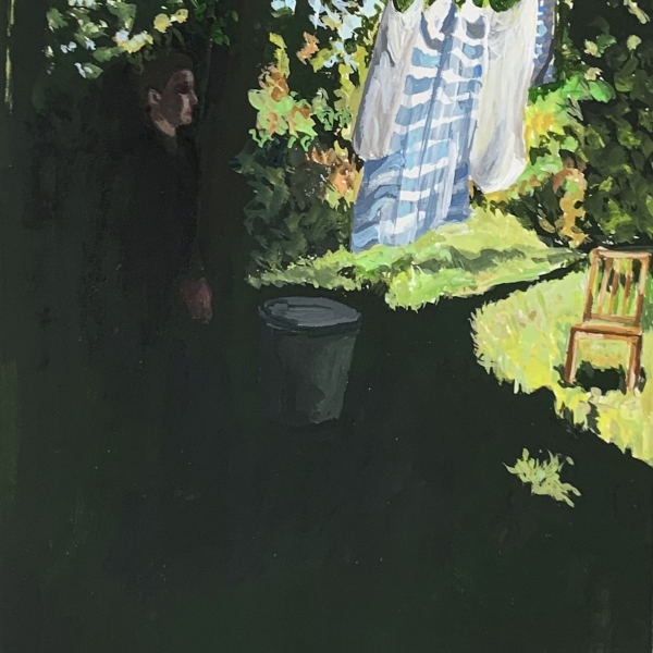 Finding Someone in My Backyard: acryla-gouache on paper, 2021