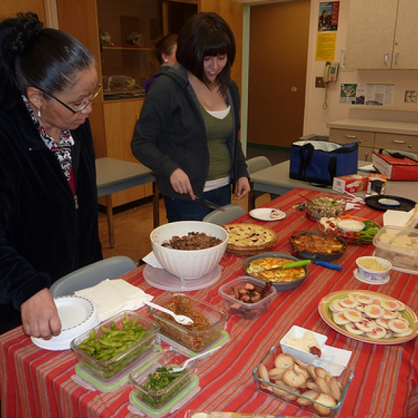What to choose? Peggy looks like she is deciding what to taste, while Jessica appears ready to tackle the pie!