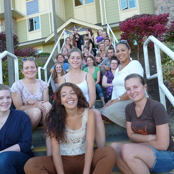 ANTH 418 class outside of Western Housing residences Class visited the various types of residences to learn about the cooking facilities available to students. 