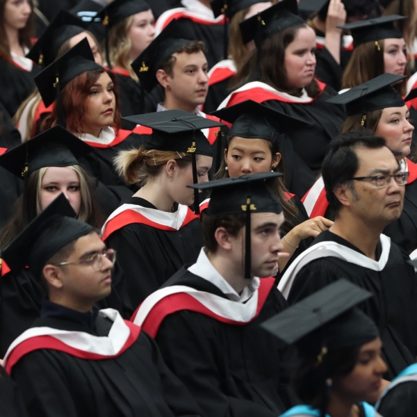 Anthropology graduands, "middle" row: Zoe, Brooklyn, Madison, and Jina. June 22, 2023.