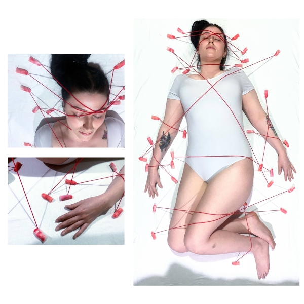 Ivy Miller, untitled, paraffin, chalk pastel, yarn, (digital photo)