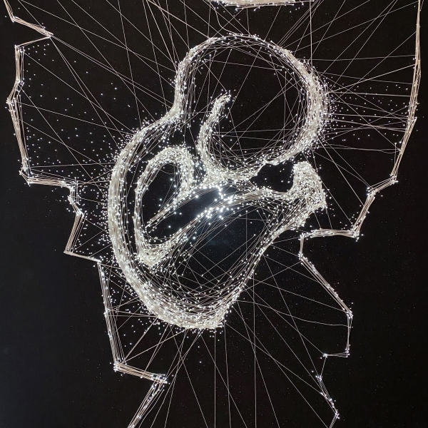 Stella Chandra, Made in Jakarta, thread on canvas