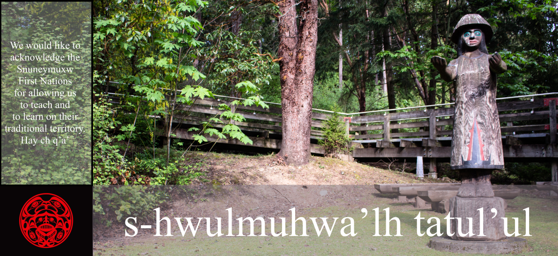 Welcoming totem in the Kwulasulwut garden