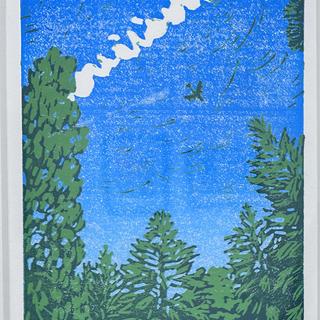 Low Jet, reductive block print, 2024, A Georgi Frie