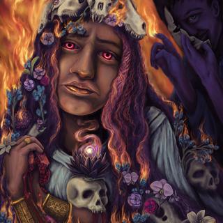 Rue Burgoyne-King, Persephone’s Garden of Ever-burning Flowers, oil pastel and digital illustration