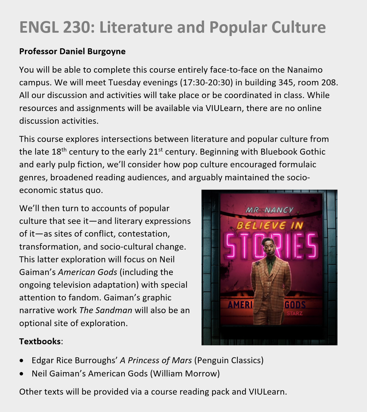 Course description for ENGL 230.