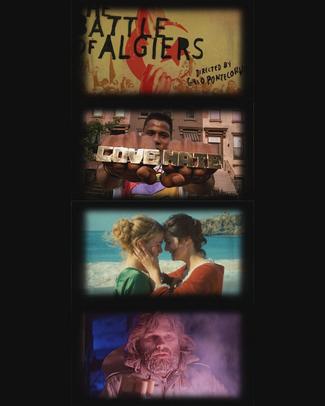 A film strip showing four colour images from various movies that will be studied in the course